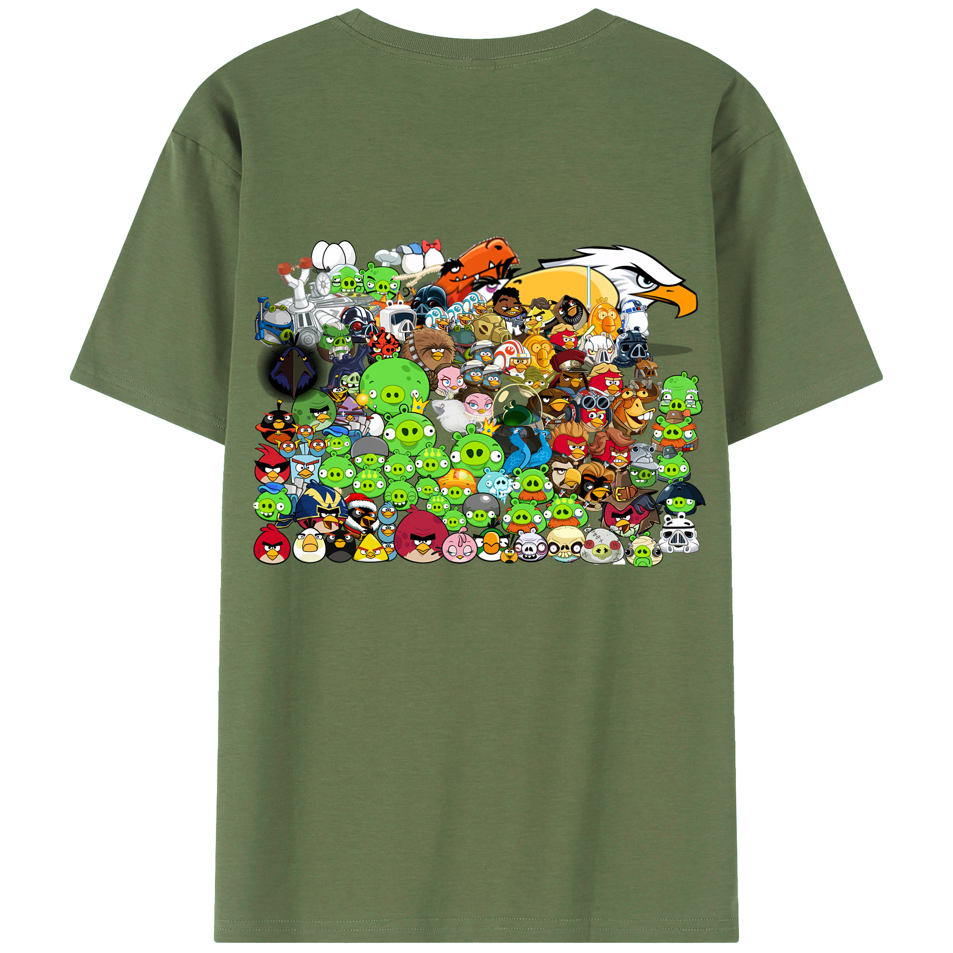 （画像用） Angry Birds アングリーバード 綿100％ メンズ半袖Tシャツ（バックプリント） 通気性